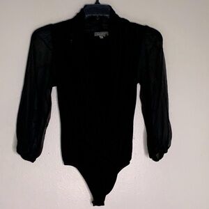Garcia black plunging v neck long sleeve sexy bodysuit small women’s
